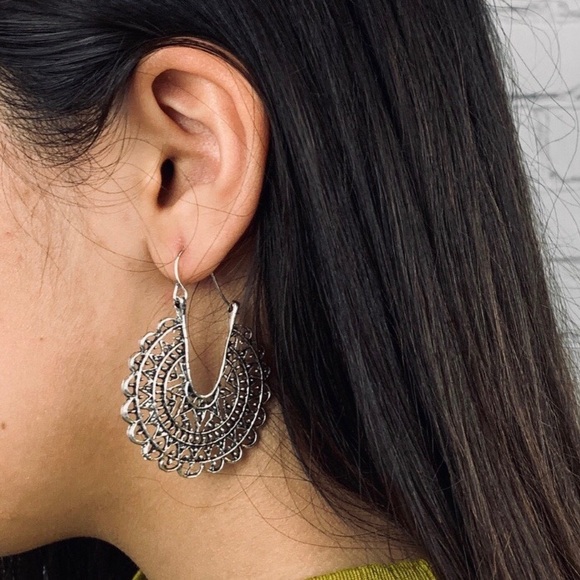 3/$30 Antique Silver Boho Hoop Earrings - Picture 2 of 8